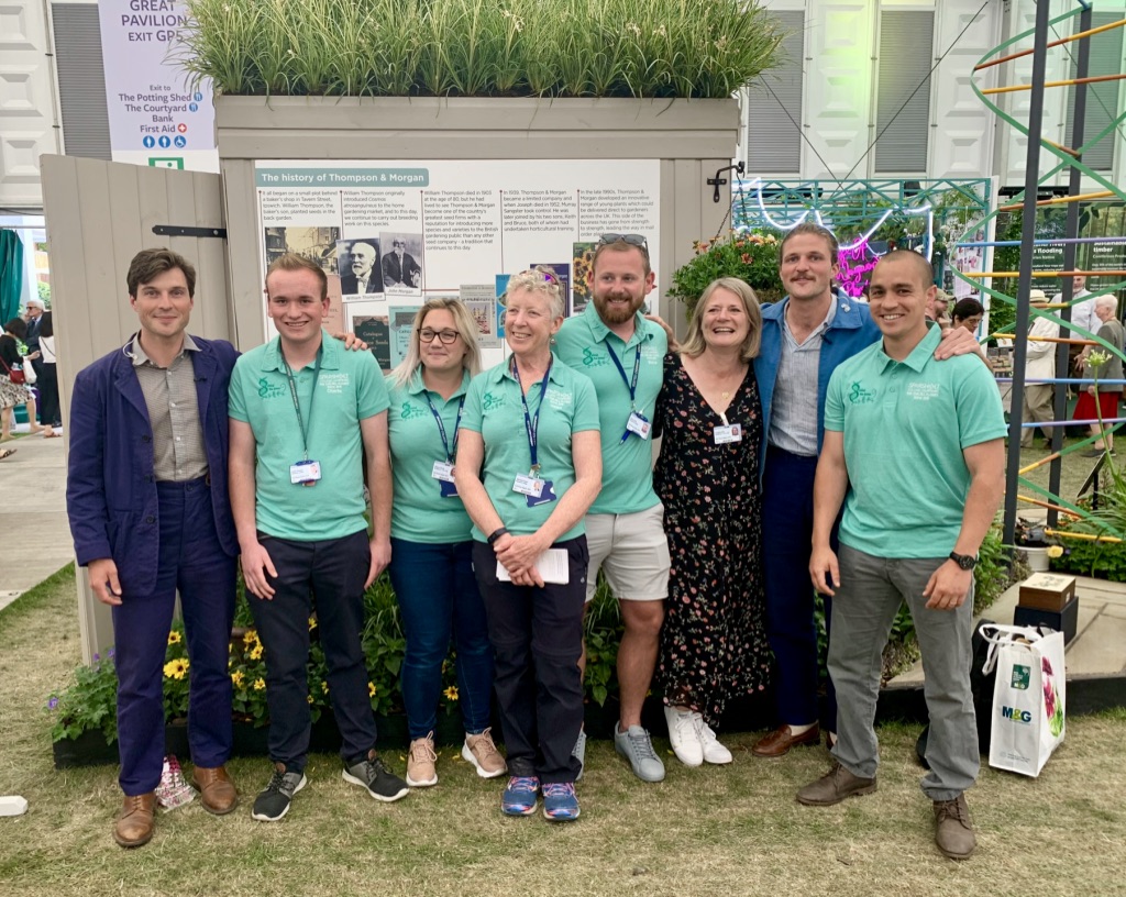 The Rich brothers, who were presenting coverage of the RHS Chelsea Flower Show 2019 
came to visit Sparsholt's 'Behind the Genes' garden in the Great Pavilion.